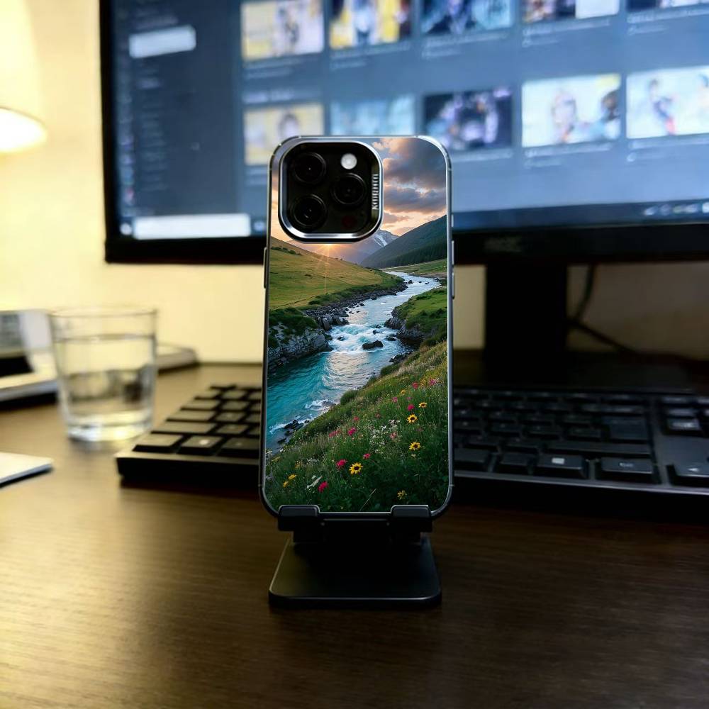 Mountains And Lakes Phone Case For iPhone 17,16,15,14,13,12,11 Plus,Pro Max,XS,Colored Silver Plated Inside Cover