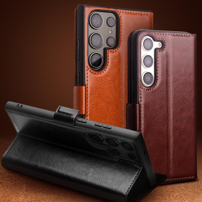 Qialino Etui na telefon z prawdziwej skóry dla Samsunga S25 S24 S23 S22Plus Ultra Styl biznesowy Moda Luksus z przegródkami na karty Pokrowiec