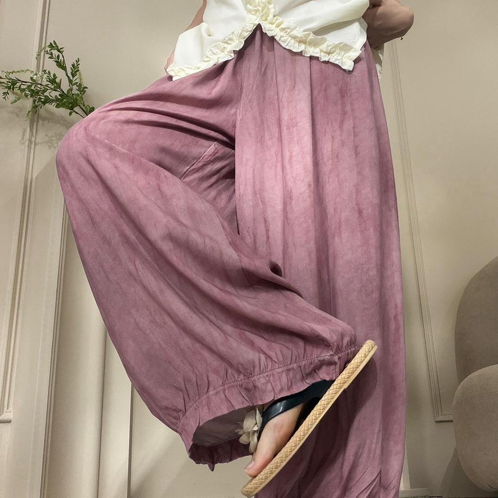 Cotton and silk pajama pants women's summer thin high-waisted trousers drape loose home pants sweet wind summer vacation bud pants