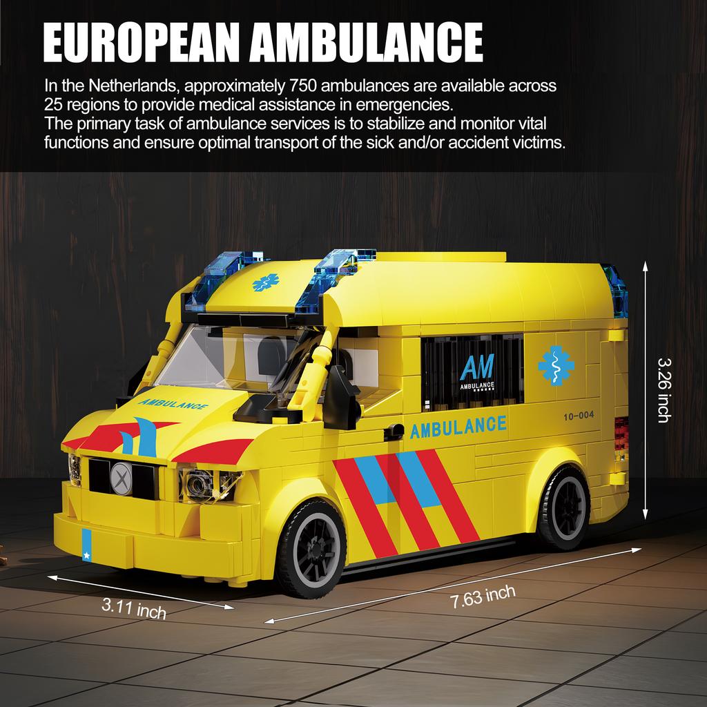 Non-Toxic 648Pcs European Style Ambulance Building Blocks City Rescue Vehicle Model Bricks Desktop Ornament Kids Diy Toys Holiday Gifts