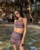 Korean Striped Hollow-Out Backless High-Waist Split Skirt Swimsuit for Women