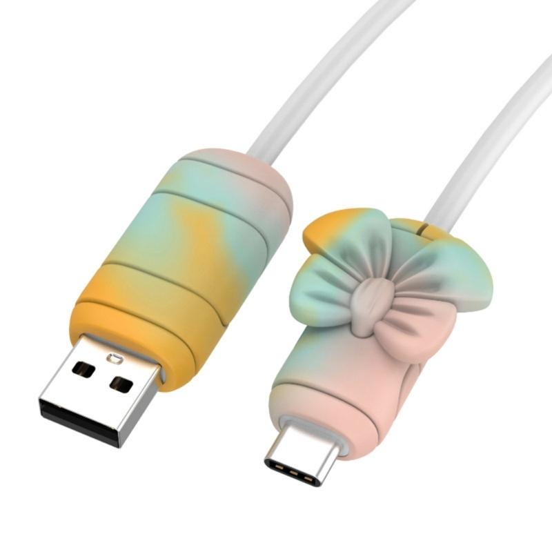 2 Pairs Silicone Charging Cable Protectors with Bowknot Design Fashionable Phone Accessories Wire End Guards for Cord