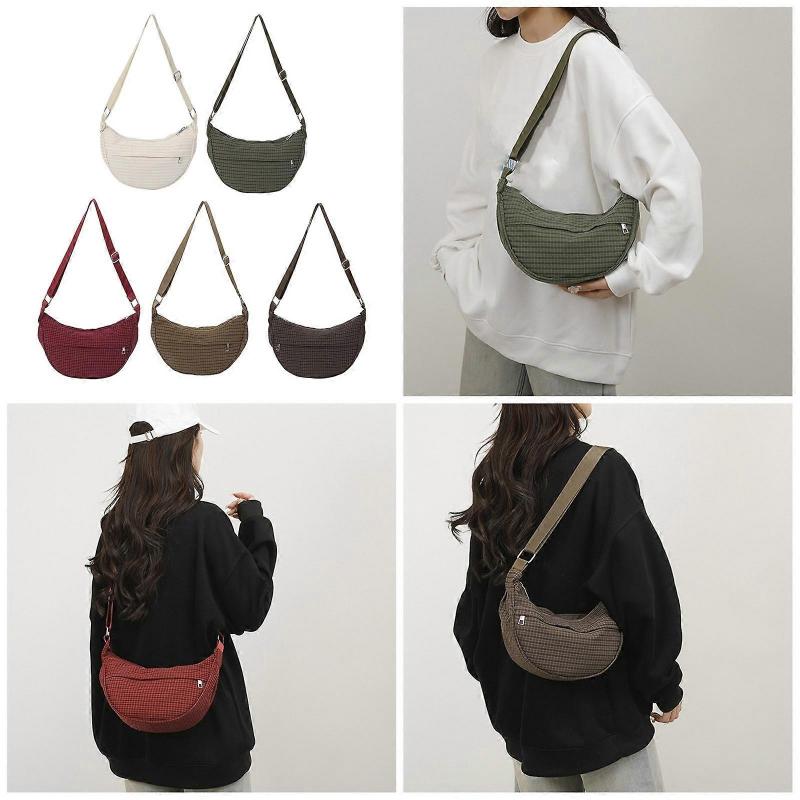 Women Dumplings Bag Plaids Shoulder Bag Retro Crossbody Bag Shopping Bag Large Capacity Messenger Bag for Everyday  Burgundy