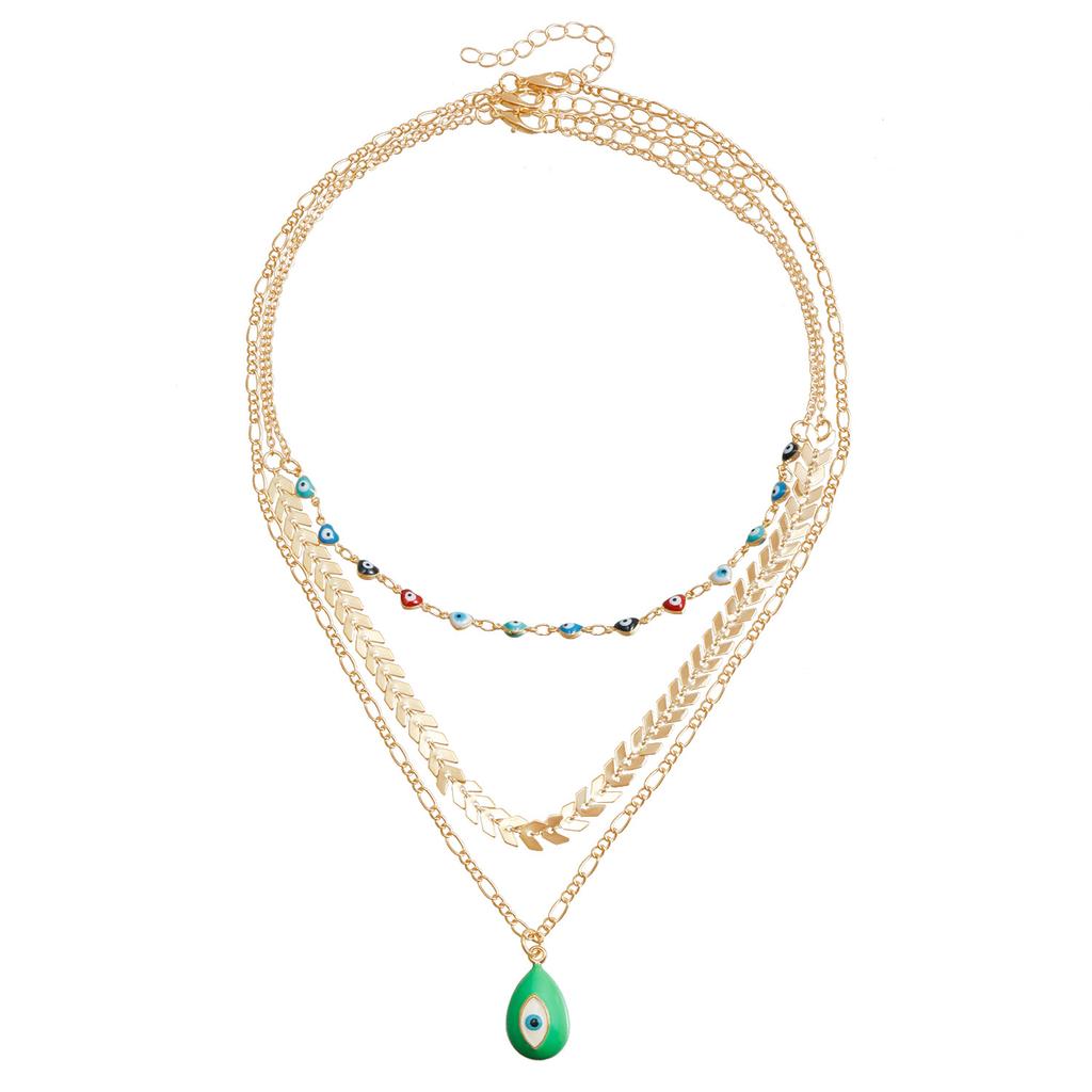 Decorated With Retro Colorful Oil Dripping Devil'S Eye Collarbone Thin Chain Snake Chain Hawaiian Style Multi-Layer Necklace
