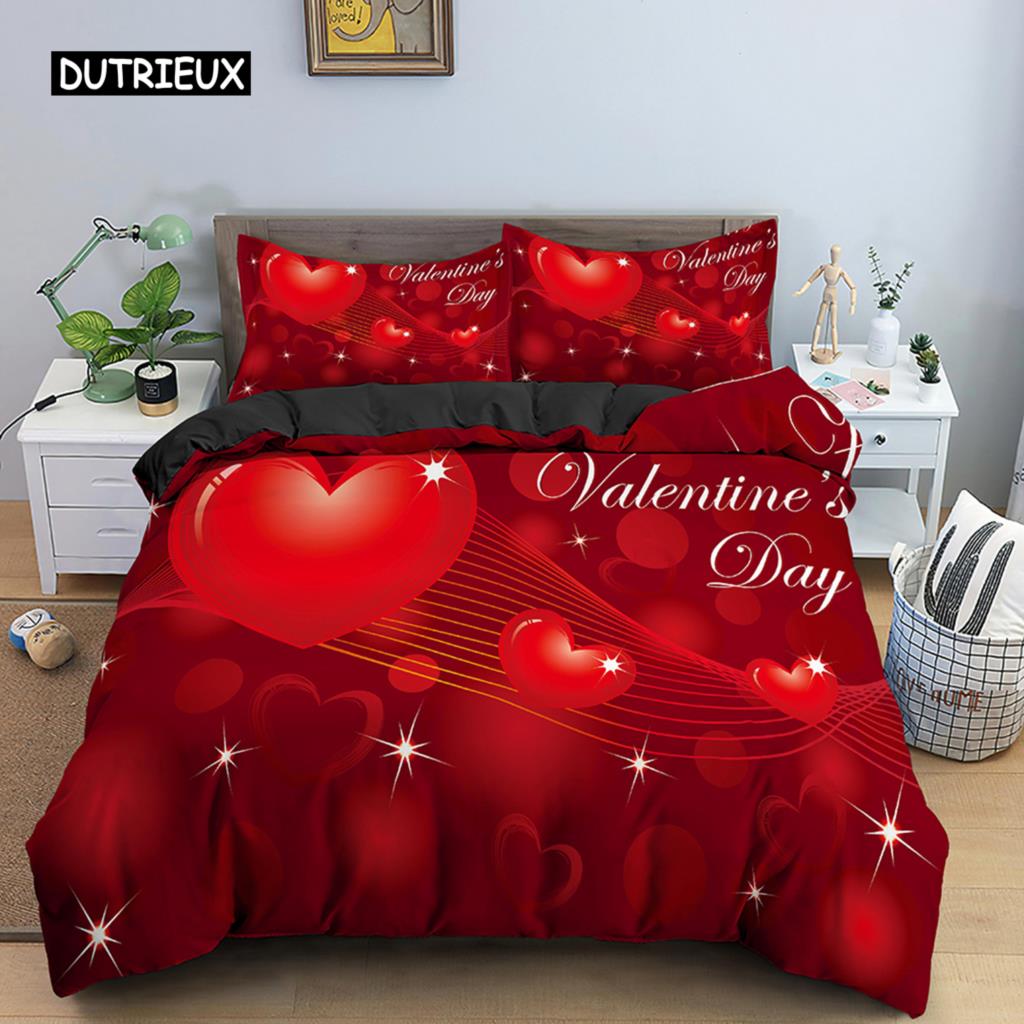 Multicolor Duvet Cover Set Colorful Hearts Queen Size Bedding Set for Teen Microfiber Geometric Cartoon Love Heart Quilt Cover