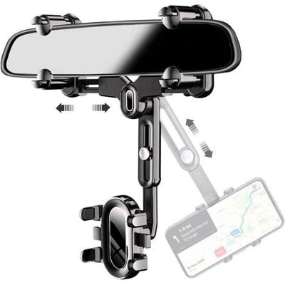 Car Phone Holder For Rearview Mirror Adjustable Retractable Rotatable 360 Navigation Mount For Smartphone 4 To 7 Inches