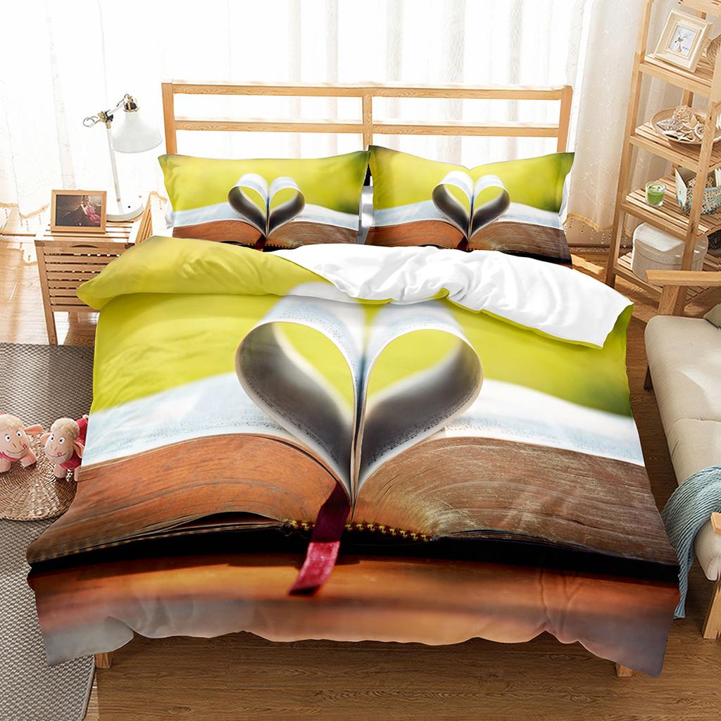 Love Heart Duvet Cover Set Romantic Polyester Comforter Cover Twin Full Size For Couple Girlfriend Bedroom Decor Bedding Set