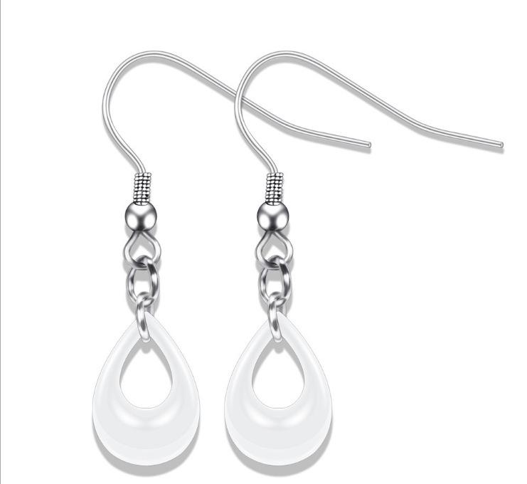 10MM Black & White Ceramic Water Drop Hollow Stainless Steel Stud Earrings