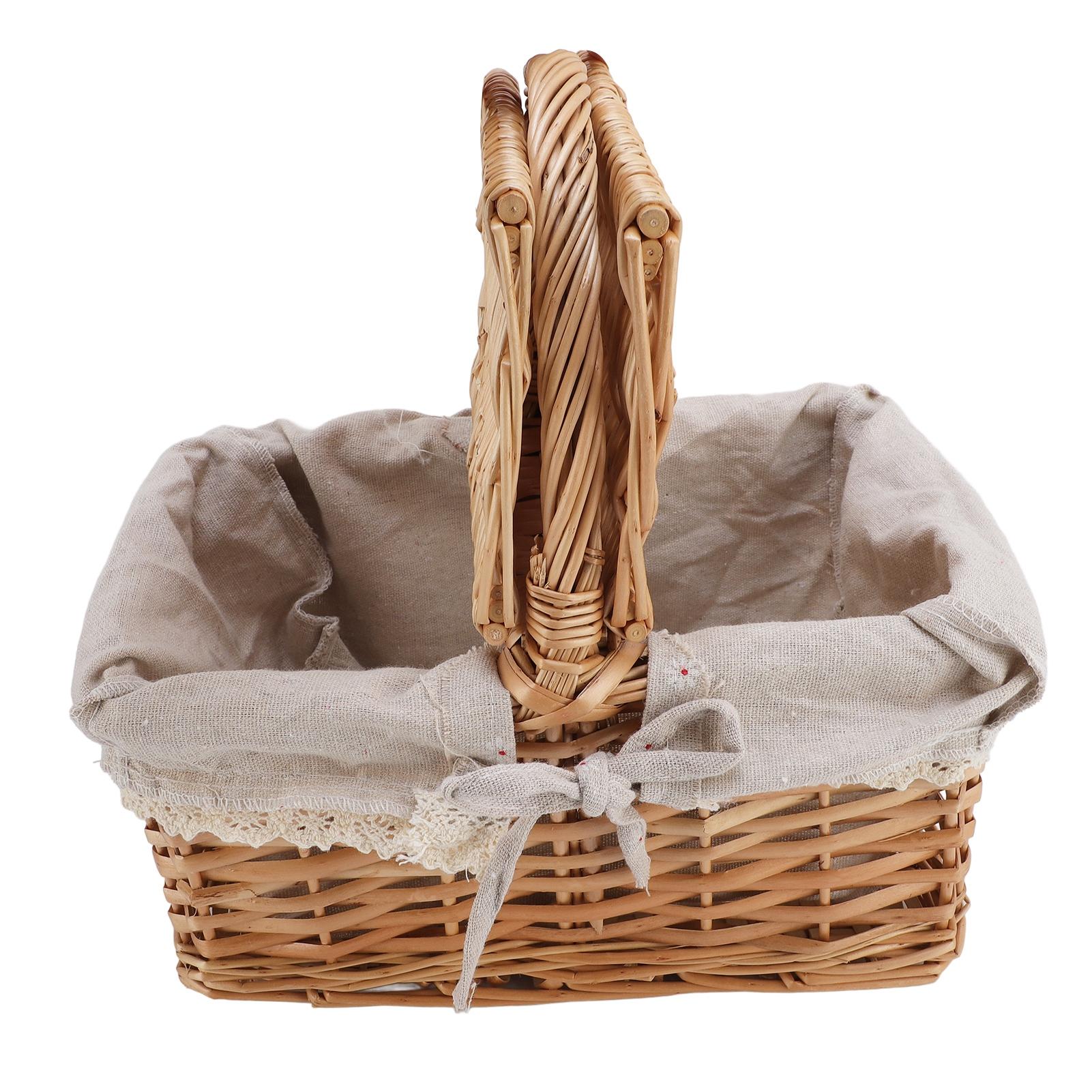 Wicker Picnic Basket with Lid Handle Removable Liner Multifunction Garden Harvest Basket for Flowers Fruits Vegetables