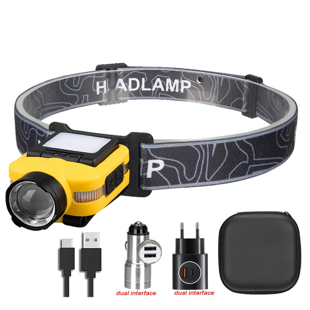 Inductive COB Headlamp,Portable Zoom Headlight,5 Modes Head Lamp, USB Rechargeable Working Flashlight Fishing Running Climbing