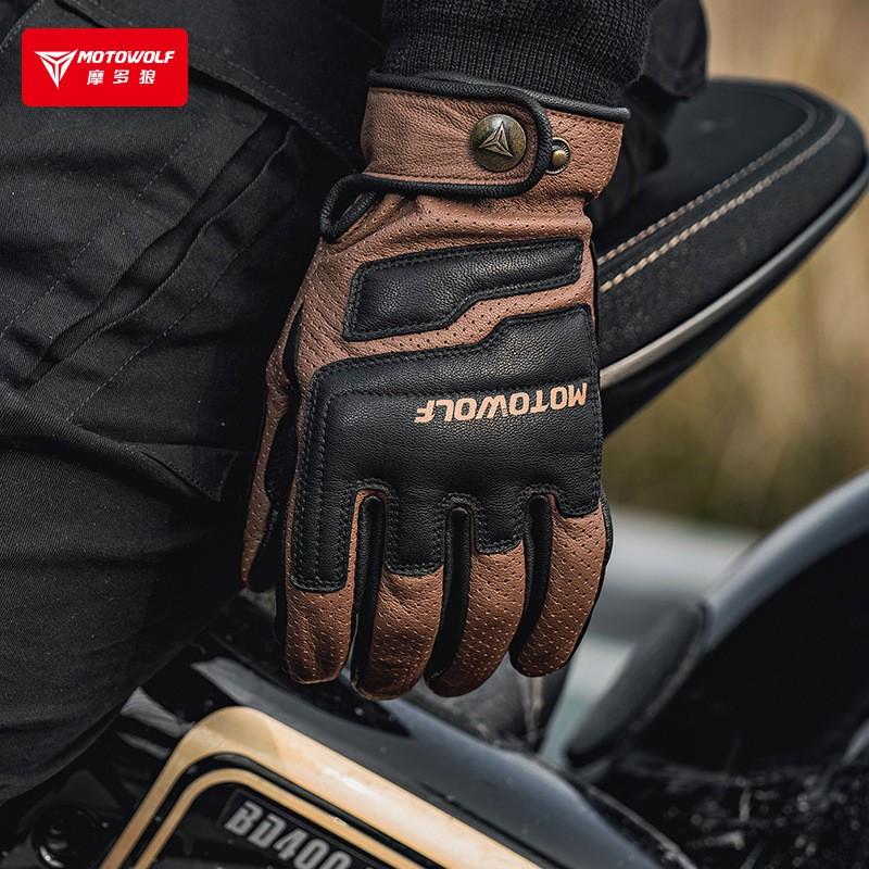 Motorcycle Riding Gloves Full Grain Leather Protective Gear Men Women Spring Summer Autumn Winter Touchscreen Compatible