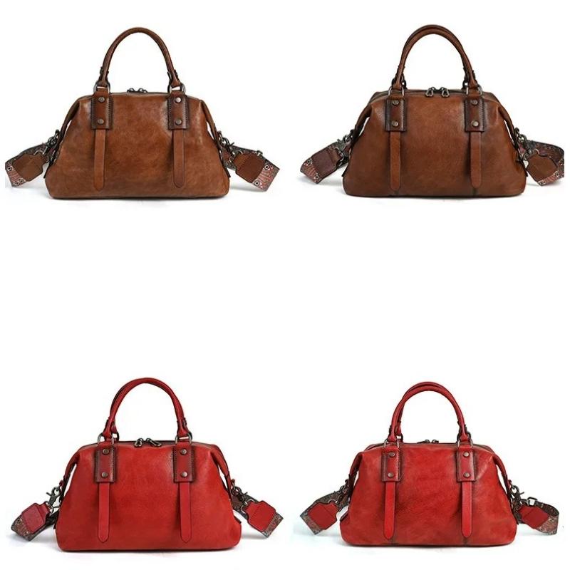 Johnature Retro Women's Bag Genuine Leather Large Capacity Handbag Soft Cowhide Versatile Shoulder Bag