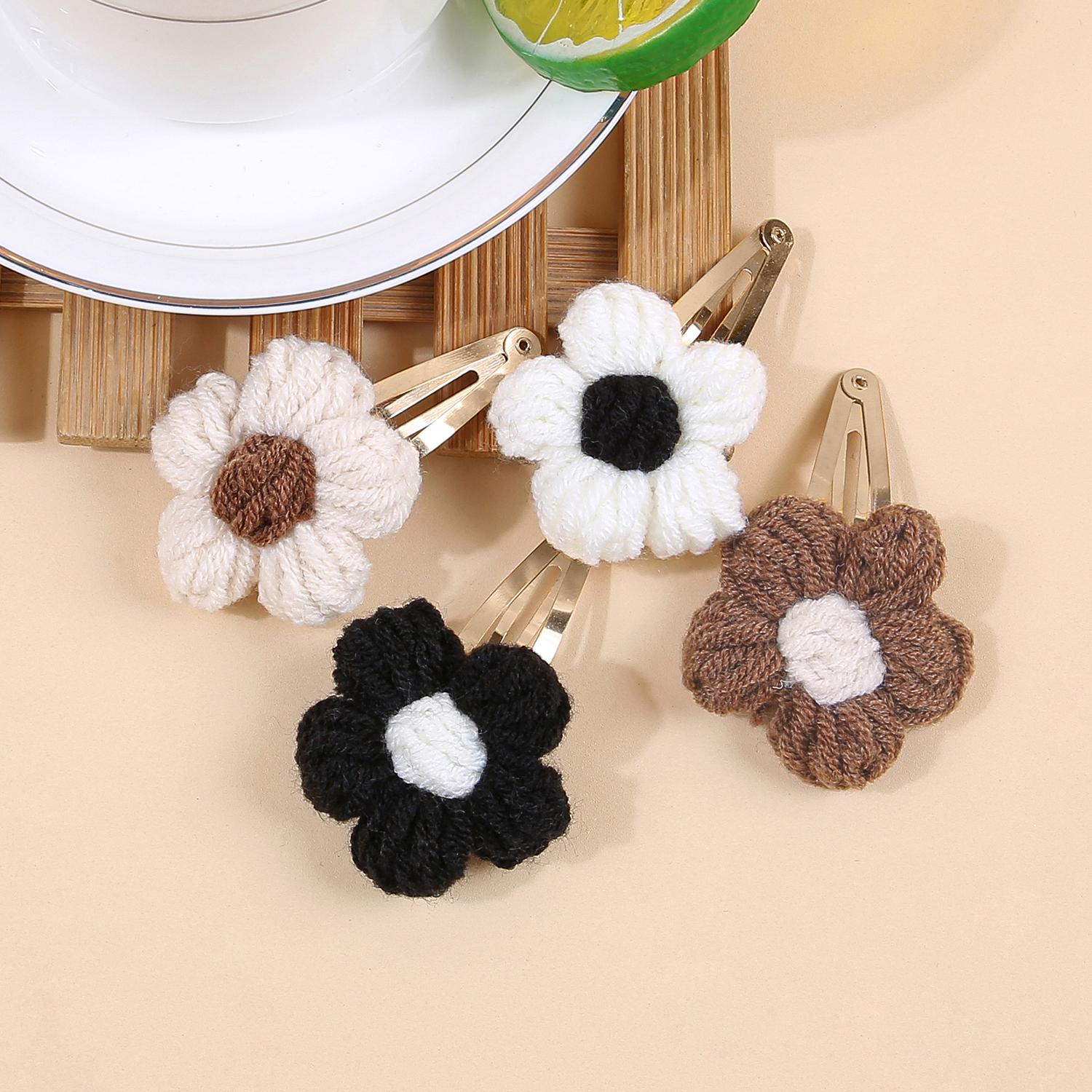 

4/8 шт. Модные вязаные пряжей заколки для волос в виде цветка, милые цветочные заколки-клипсы для волос, женские заколки для волос, зимние аксессуары для волос