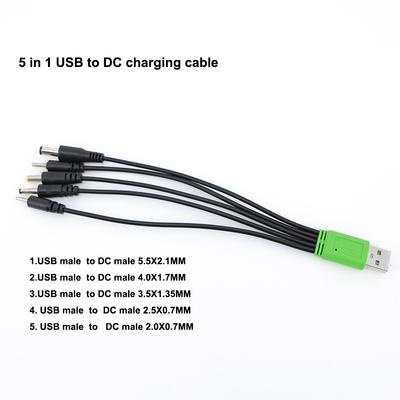 كابل شحن طاقة USB ذكر 5 في 1 بطول 20 سم إلى 5 مخارج DC 5.5x2.1mm 4.0x1.7 3.5x1.35mm 2.5x0.7mm 2.0x0.7mm ذكر