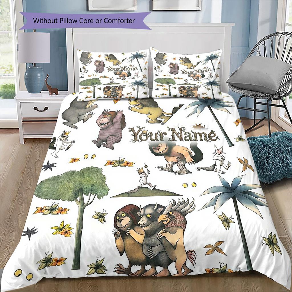 Cat Adventure Custom Name Pattern Bedding Quilt Set Quilt Cover Pillowcase Home Birthday Gift(1 * duvet cover + 2 * pillowcase, without core)