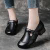 Spring and Autumn Women's Leather Shoes Single Shoes Retro Medium Heel Soft Sole Leather Shoes Versatile Leather Casual Mom Shoes