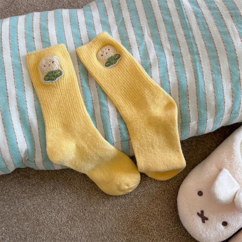 Thickened Wool Socks for Winter Warmth, Cute Cartoon Embroidered Mid-calf Socks, School-style Women's Socks, Dui Dui Socks