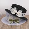 Chapeau Panama en Paille Élégant avec Nœud en Ruban de Dentelle pour Femme, Casquette Tissée Style Court à Bord Court, Respirant, Filet, Chapeau de Soleil pour Fête à la Plage