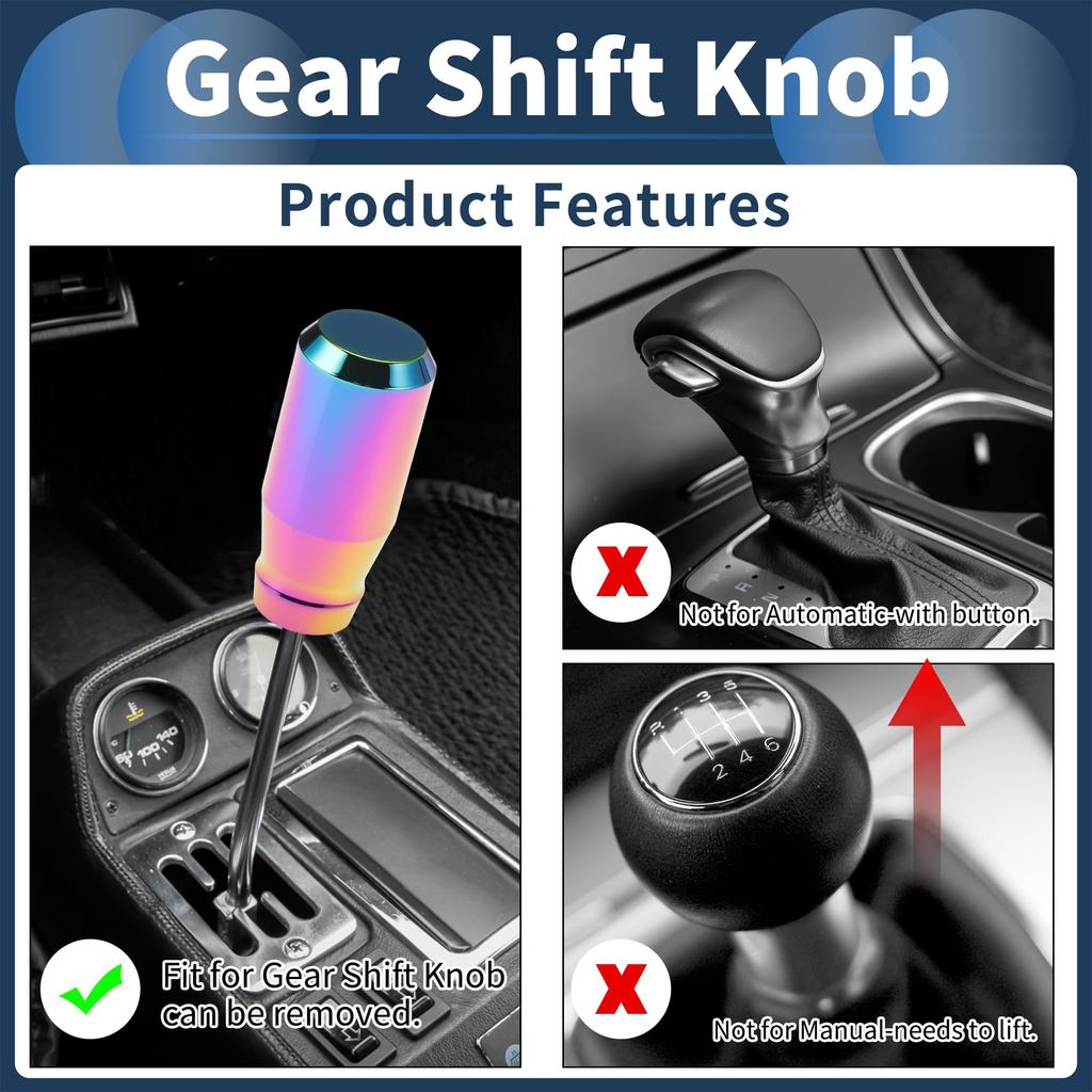 Hihaha Car Shift Knob Universal Vehicle Compatible Chrome Finish Gear Shifter Knob 1 Set 76.2mm Manual/Automatic M8x1.25 & M10x1.25 & M10x1.5 &