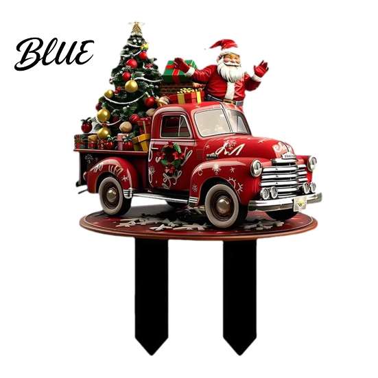 Santa Claus Yard Patio Christmas Stake Red Retro Decoration Garden Truck Decoration Xmas Tree Acrylic Lawn Ornament for Outdoor