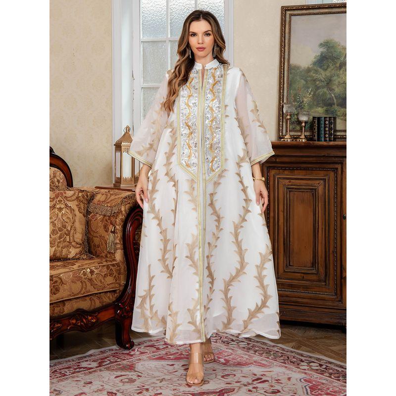 2025 Indonesia New Heavy Industry Mesh Embroidery Robe Dubai Party Dress Middle East Long Dress Women Robe Dress