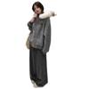Women's 2025 Gray Wool Coat with Large Fur Collar: Autumn/Winter Plus Velvet Zip Cardigan