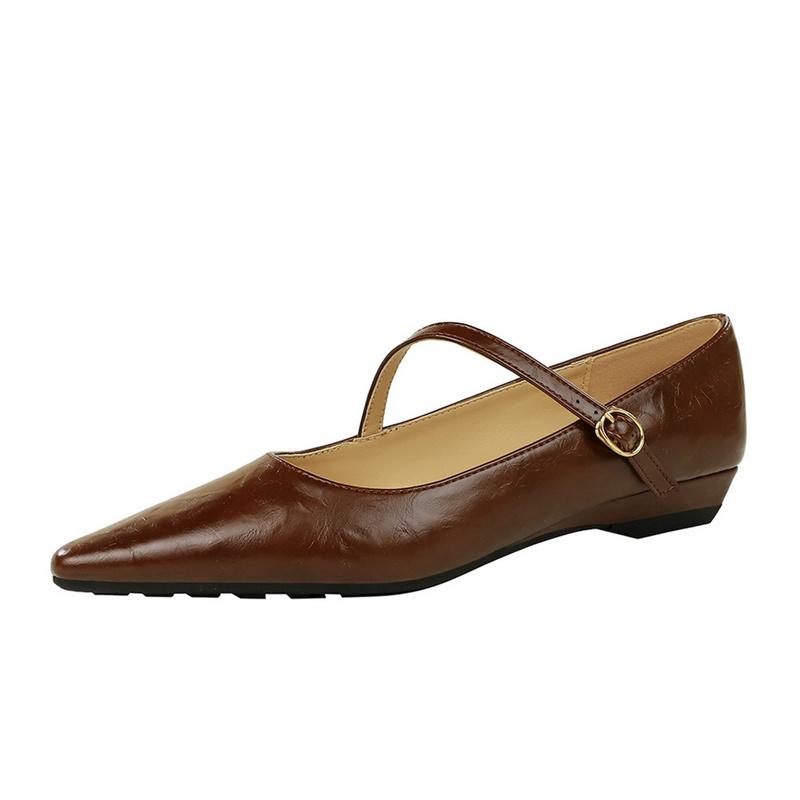 Fashion Korean Simple Women's Single Shoes With One Straps Comfortable Sloping Heels Shallow Tip Toe Low Heels Versatile Hand-Grabbing
