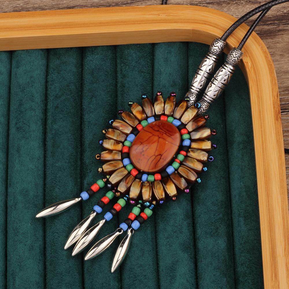 Bohemian Retro Exotic Style Handmade Bohemian Geometric Pendant Ethnic Tribal Style Jewelry Niche Necklace