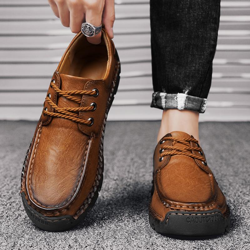 Classic Men Casual Leather Shoes Lace-Up Shoes Versatile Leisure Walk Shoe Male Slip-on Sneakers Handmade Driving Flats