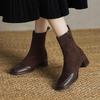 Krazing Pot Cow Skin Winter Square Toe Chelsea Boots Med Heels Zipper Women Flock Patch Work Ankle Boots