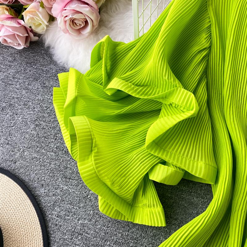 French Bellflower Fairy Mori Lotus Leaf Big Trumpet Sleeve Pleated Dress Mopping the Floor and Swinging Temperament Long Dress