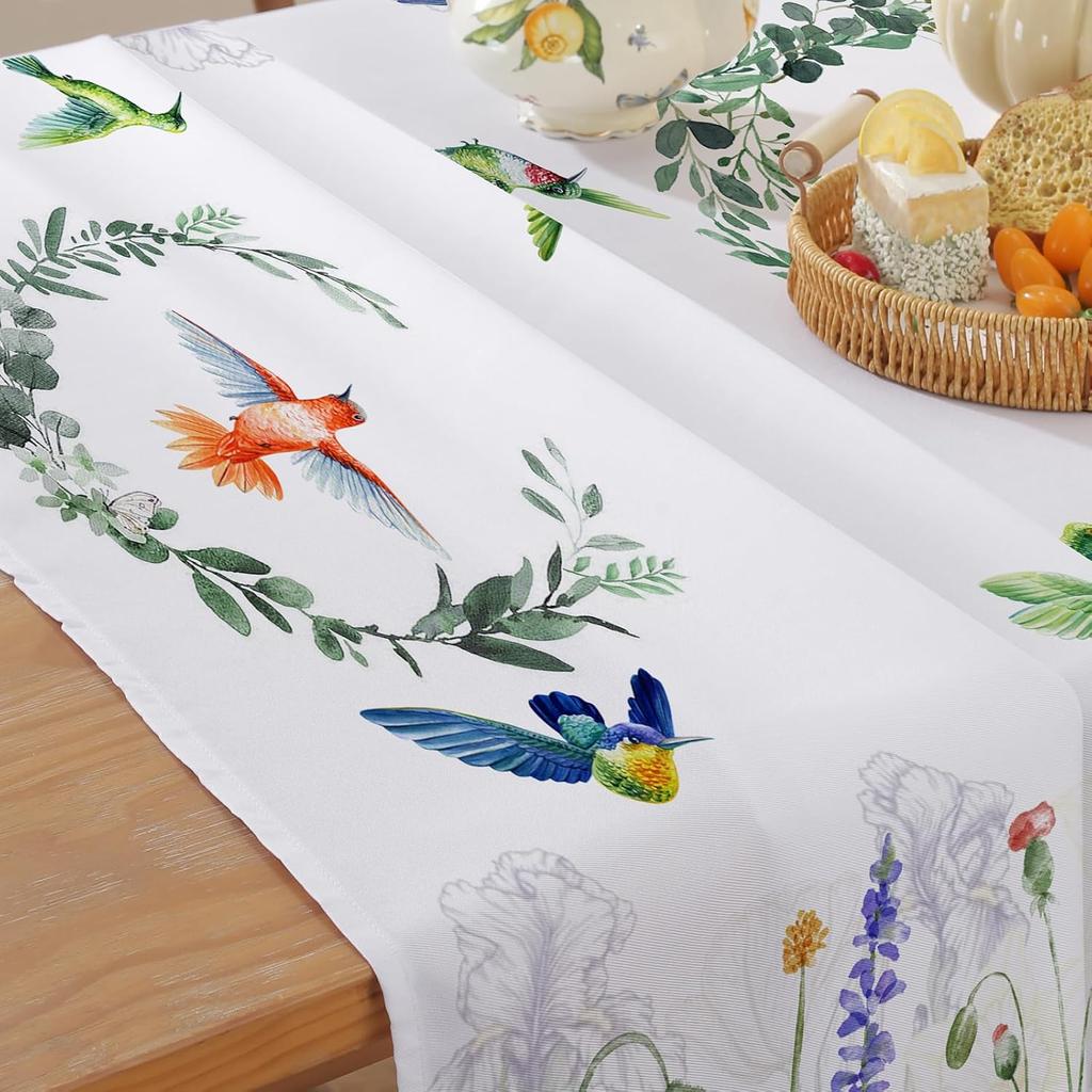 Spring Wildflower Birds Plants Rectangle Tablecloth for Table Decor Farmhouse Kitchen Dining Tablecloth Wedding Party Decoration