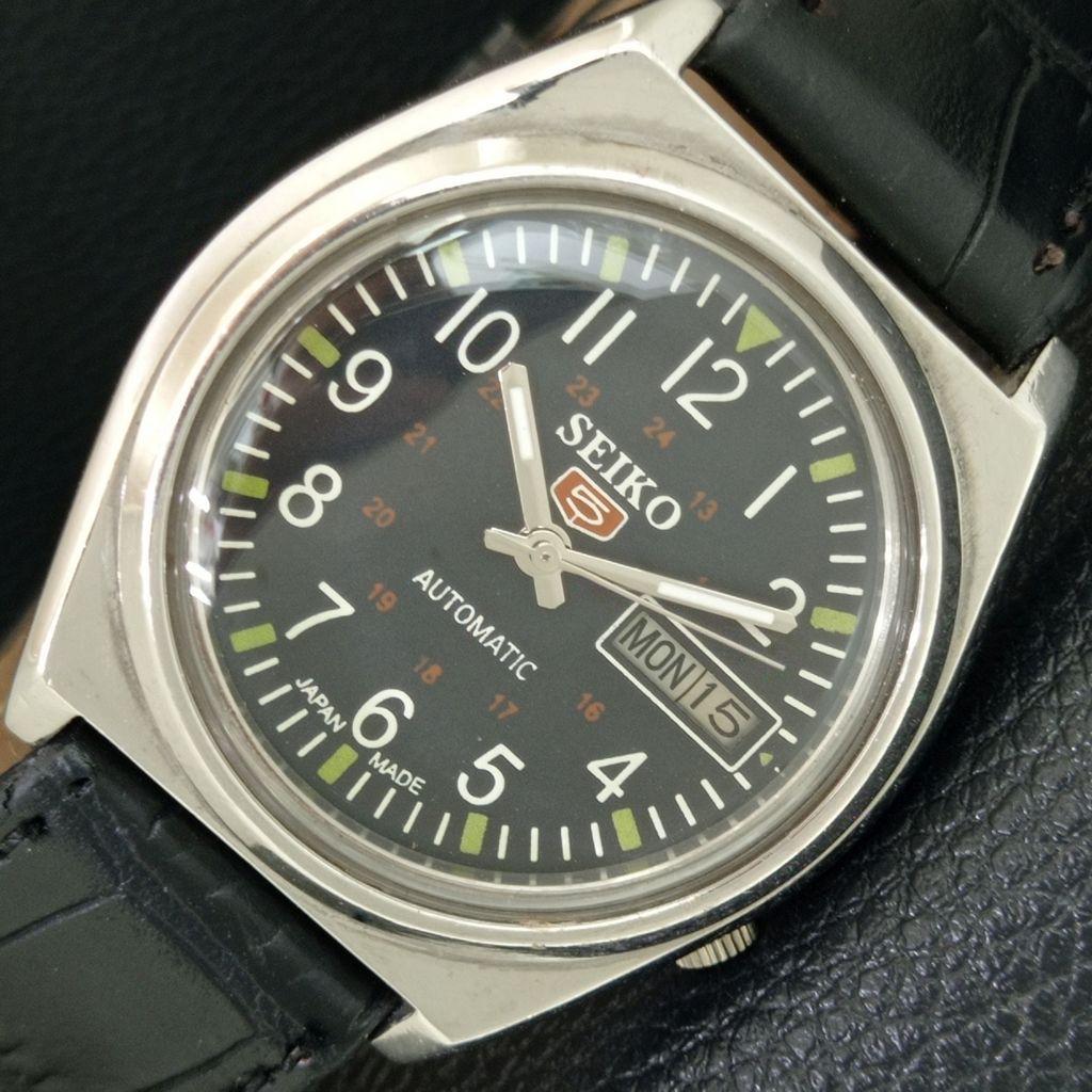 VINTAGE SEIKO 5 AUTOMATIC 7009A JAPAN MENS BLACK COLOR DIAL WATCH a708530-1