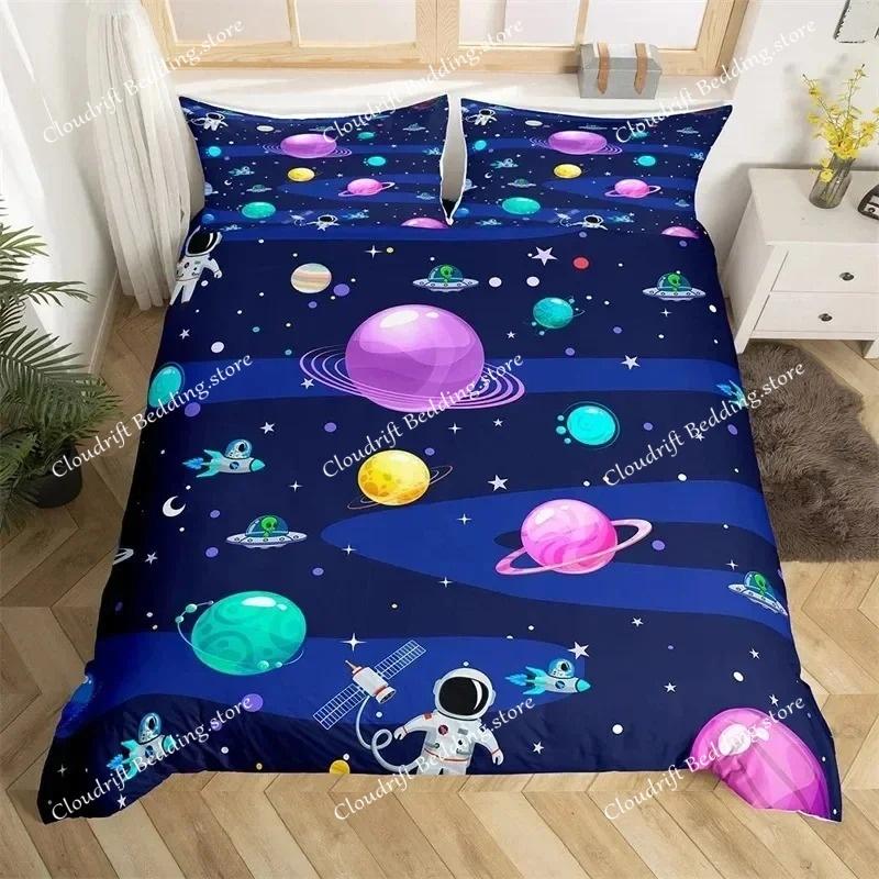Astronaut Duvet Cover Set, Space Bedding Set For Kids Boys, Sky Galaxy Themed Comforter Cover, Queen King Twin Size Quilt Cover