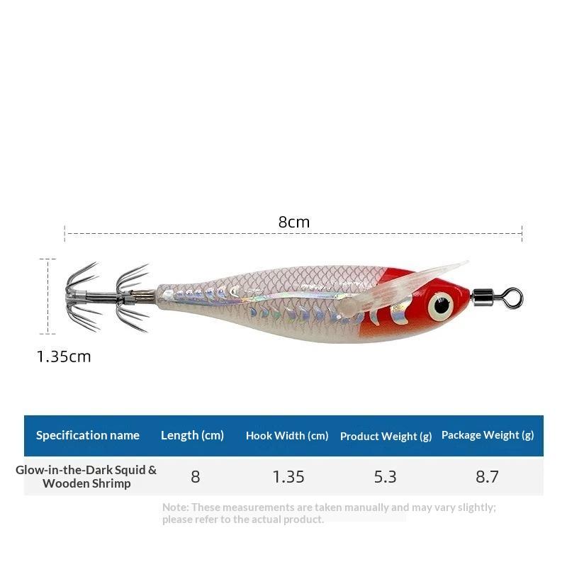 10Pcs Squid Jig Set 8Cm Luminous Uv Shrimp Lure Horizontal Fishing Bait For Cuttlefish Octopus Sea Tackle
