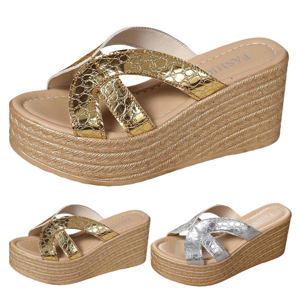 Women'S Wedge Heeled Sandals Platform Open Toe Ankle Strap Metal Buckled Tan Flip Flop Sandals For Women Women'S Dress Sandals