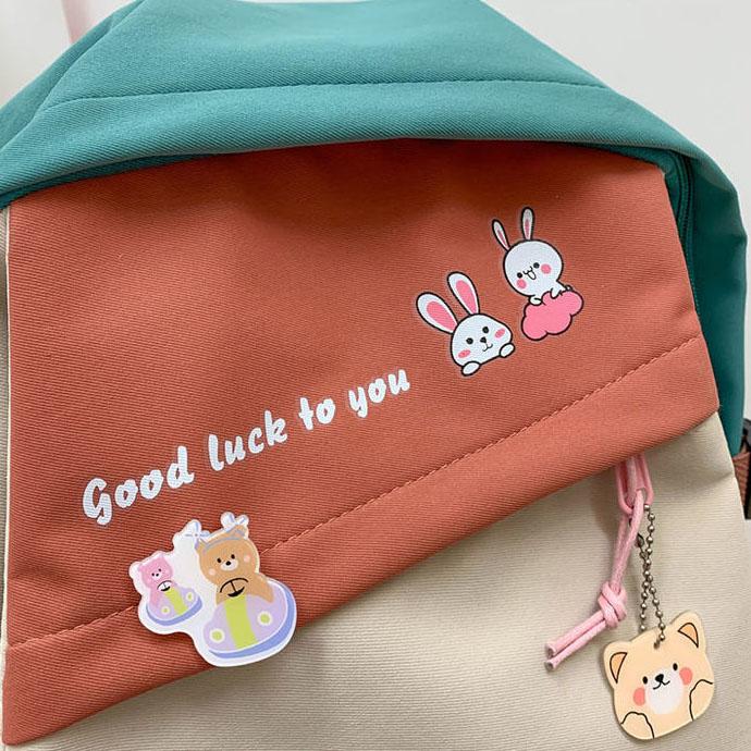 Încântător cu pandantiv de rață ghiozdan impermeabil, insigne drăguțe pentru fete, rucsac din nailon, în stil preppy, rucsac de culoare contrastantă, versatil