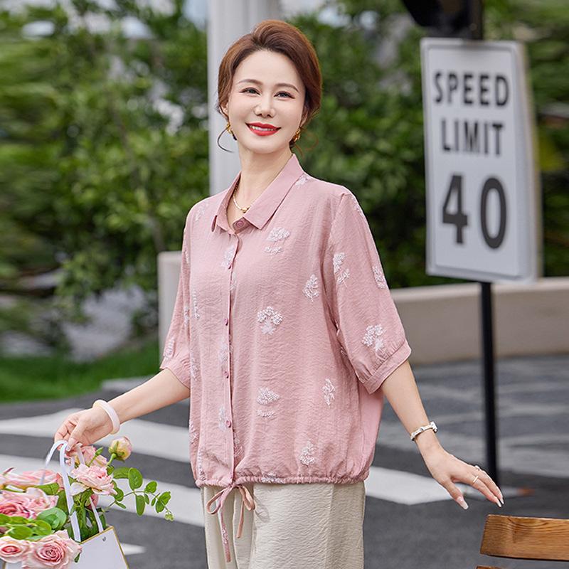 Women's 100% Linen Embroidered Blouse, Stylish & Elegant, Three-Quarter Sleeves, Loose Fit, Slimming, Summer Lightweight.