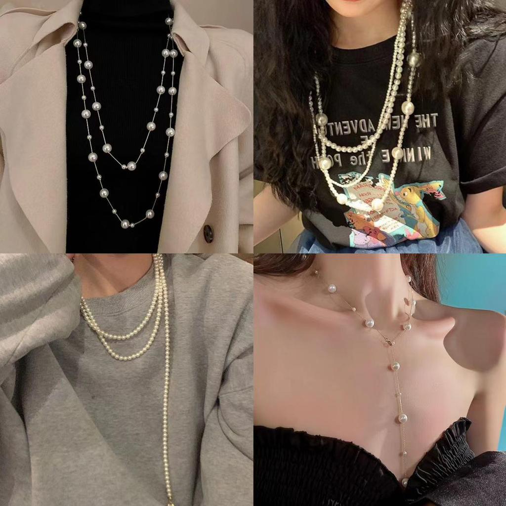 Elegant Minimalist Long Pearl Necklace - French Light Luxury High-End Women's Sweater Chain