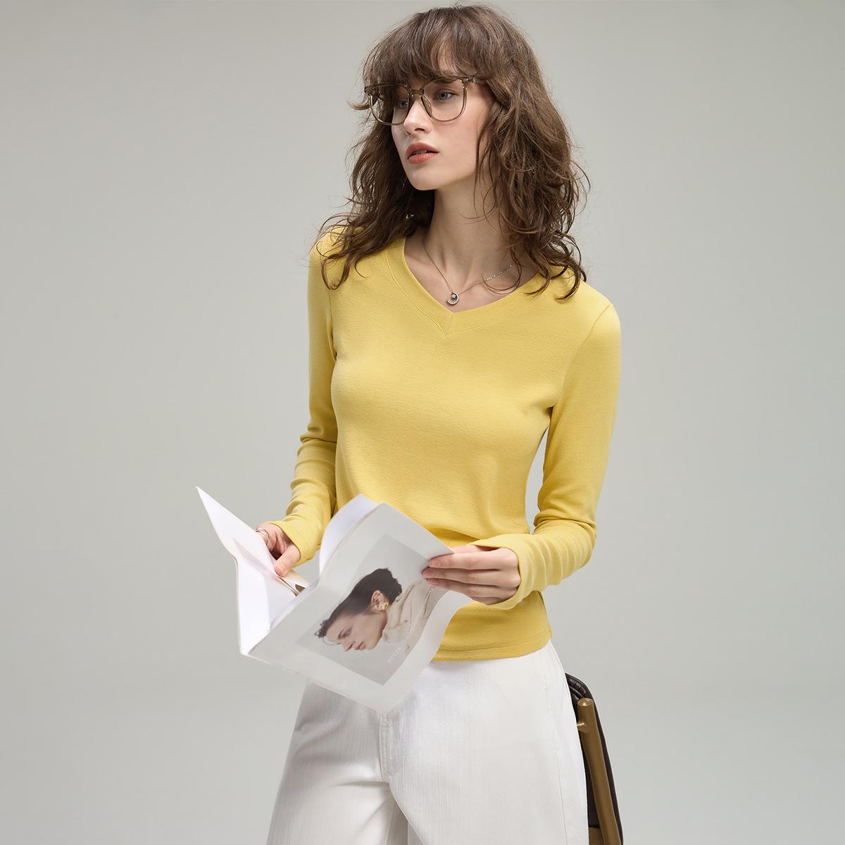 

Women s Slimming V-neck Long Sleeve Top - Autumn 2025 Collection M жёлтый