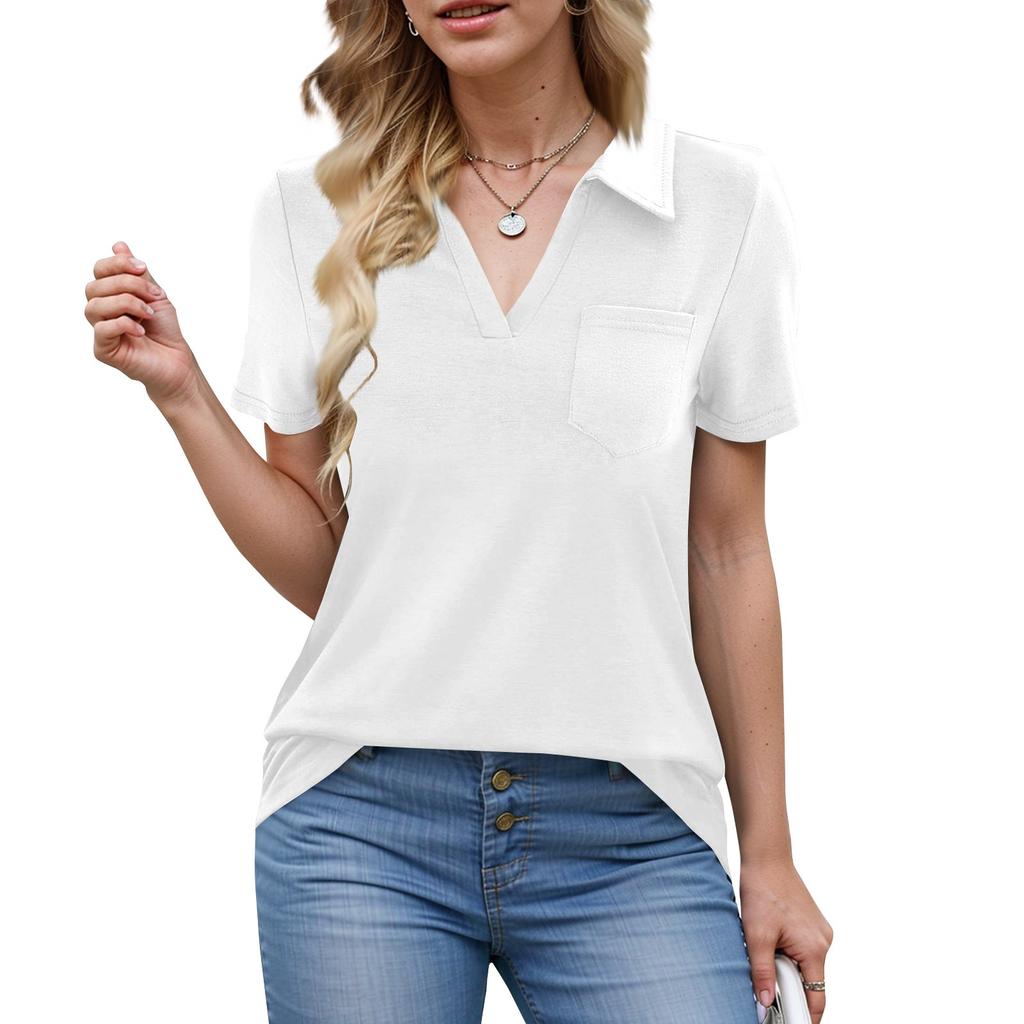 Camisas de mujer de verano para negocios, informales, de trabajo, de manga corta, con botones y cuello en V, blusa, camiseta
