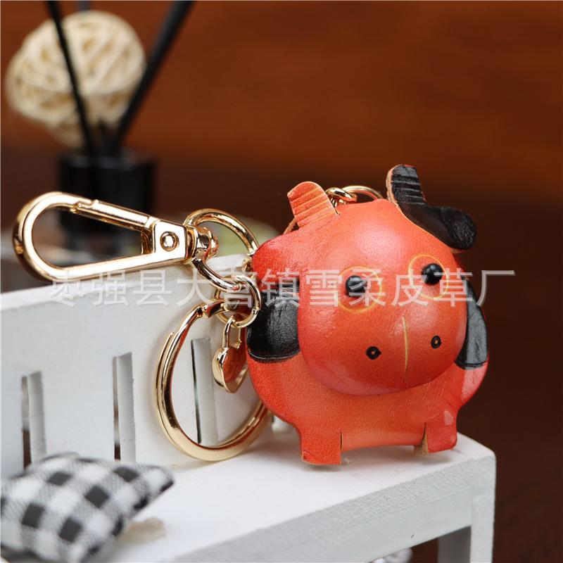 

First Layer Cowhide Calf Pendant Car Keychain Leather Rope Bag Pendant Accessories Zodiac Gifts