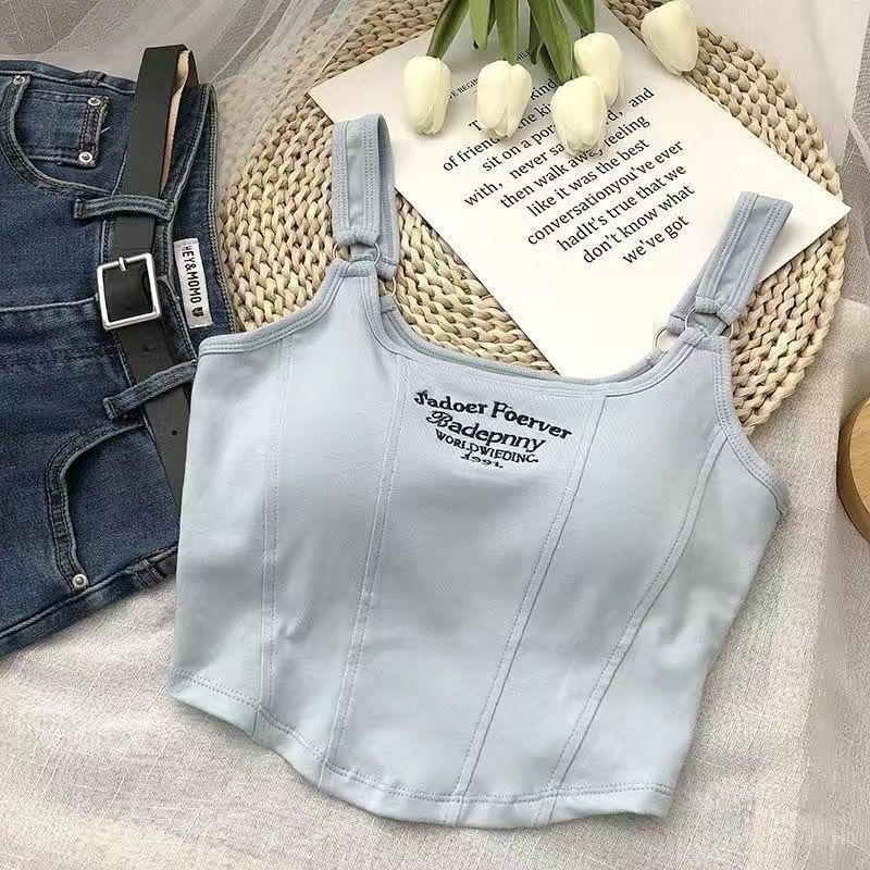 

New Spice Girl Hong Kong Style Suspender Slim-fitting Versatile Pure Skinny Sleeveless Top Women s Anti-light Chest Wrap Vest Women One size fits all【 40-60kg 】