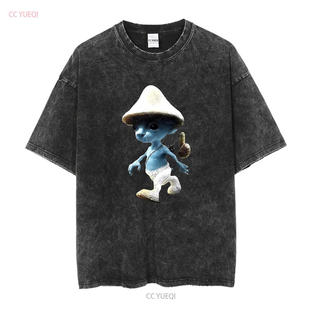 T-shirt Smurfcat Umorismo Viviamo Amore Menzogna Meme Divertente manica lunga o corta vintage Lavata Elastica moda Stiloso