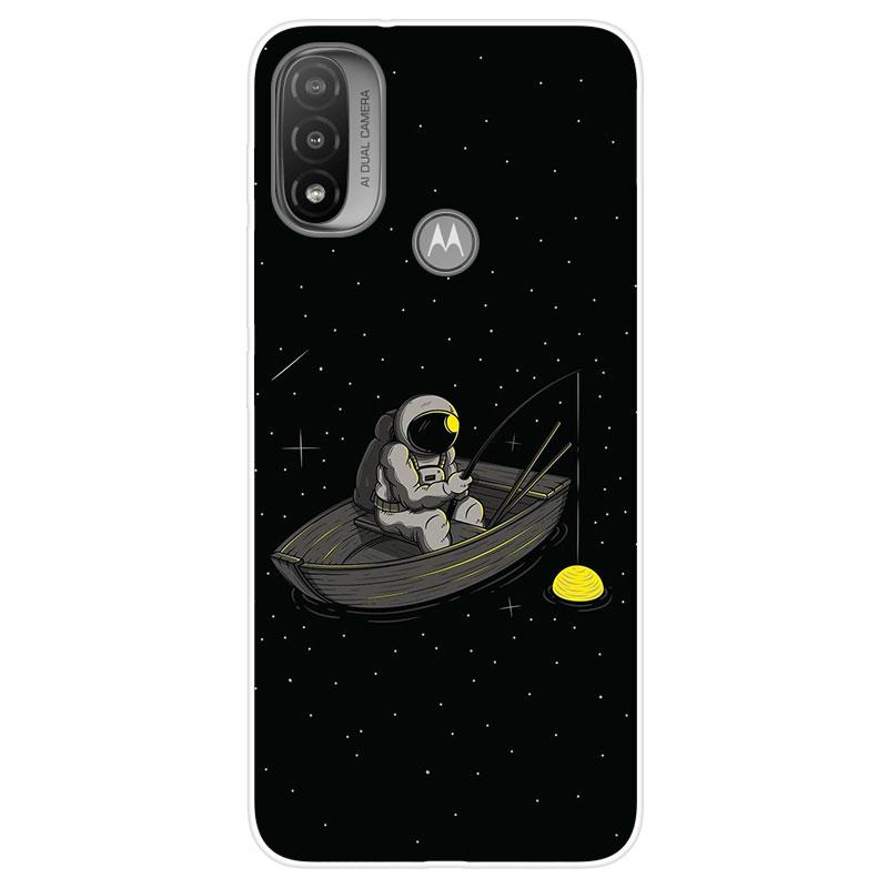 Sunrive Cover compatibile con Motorola Moto E7 Plus,Custodia Case in molle matte Morbida Flessibile Antigraffio protettiva back Case(Nuvole,Luna,Cielo)+1 x Cordino Universale