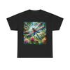 Unisex Adult T Shirt Stained Glass Dragonfly Garden