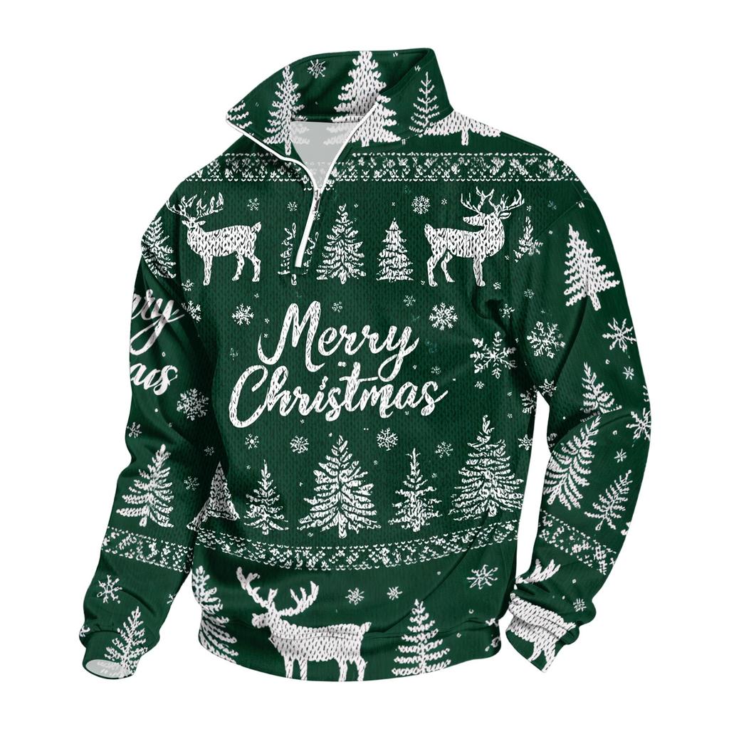 Men's 1/4 Zip Sweatshirt with Stand Collar and Christmas Print Casual Long Sleeve Pullover