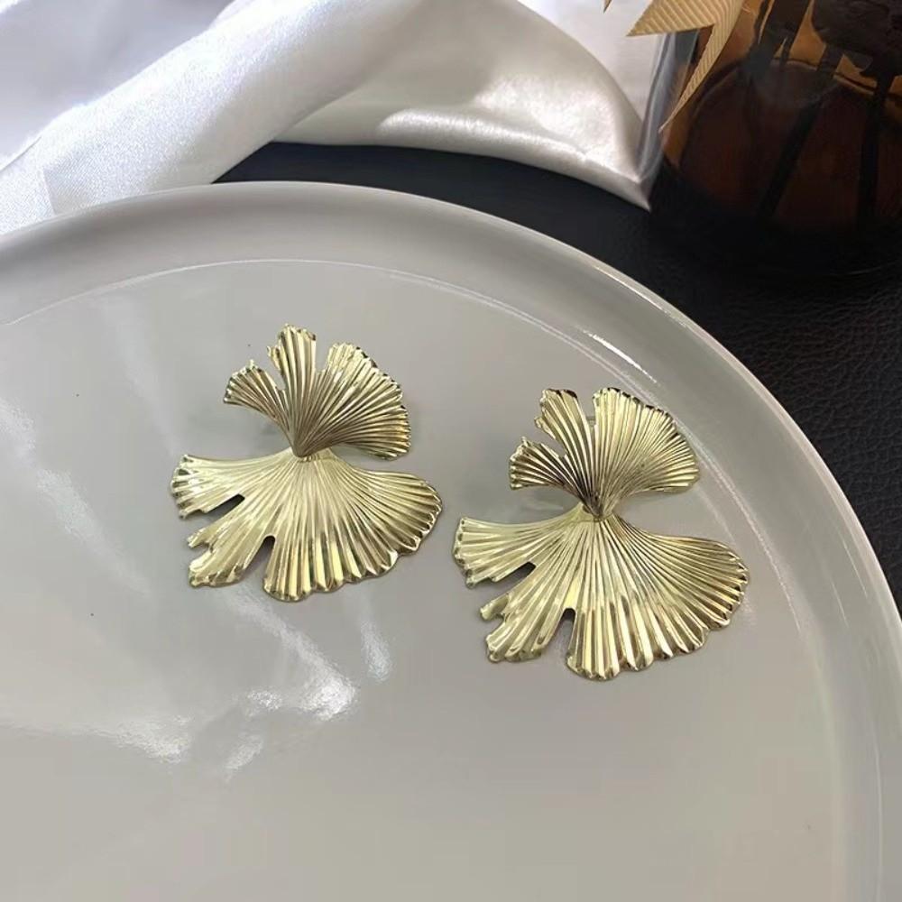 Metal Metal Ginkgo Leaf Earrings Fashion Jewelry Leaves Ear Studs Trendy Big Plant Earrings  Women