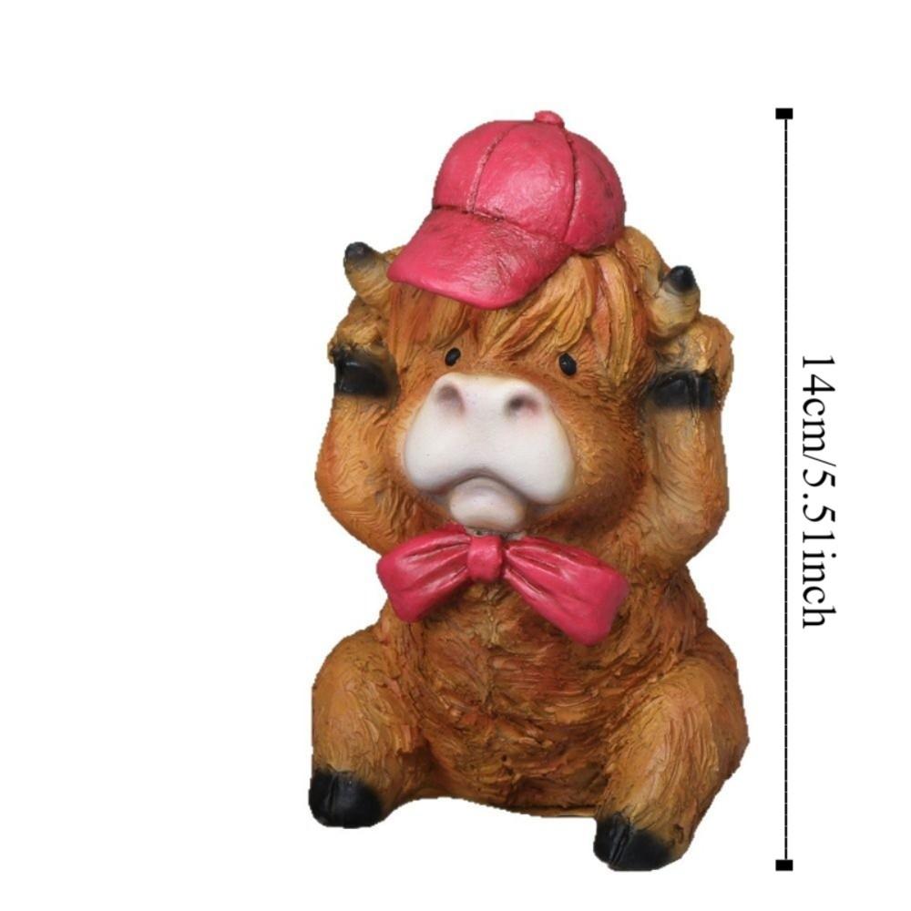 Colorful Resin Cartoon Cow Ornament Handmad Statue Highland Cow Decor Ornament Collectible Animal Action Figure Birthday Gift