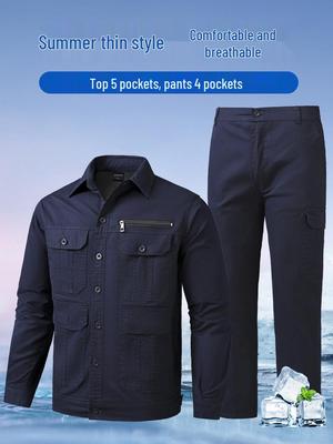 Heren Zomer Twill Katoen Werkkleding Set - Lichtgewicht, Losse Pasvorm met Multi-Pocket Design voor Lassers